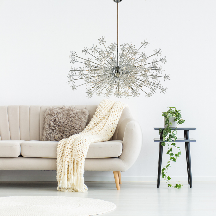 Radiating Crystal Cluster Stainless Steel Chandelier