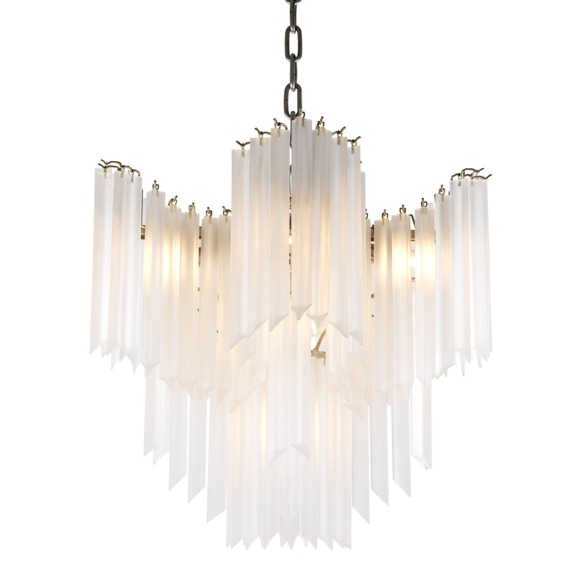 Radiating Frosted Glass Rod Nickel Chandelier