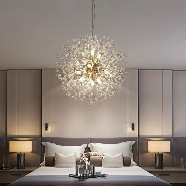Radiating Sputnik Metal and Crystal Burst Chandelier