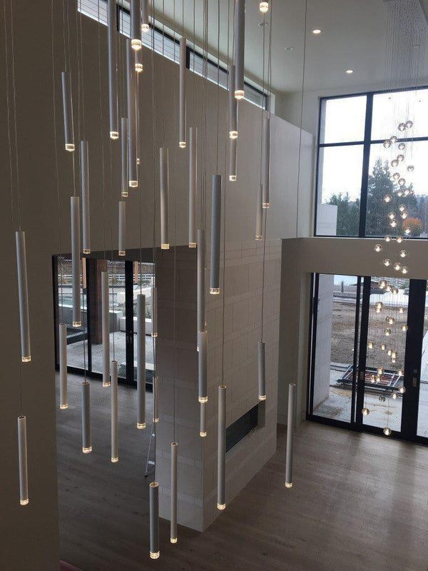 Rain-Like Cluster of Metal Tubes Pendant