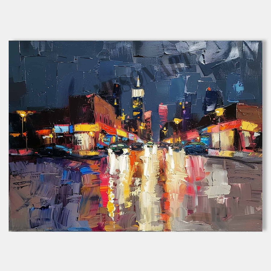 Rain-Slick City Street at Night
