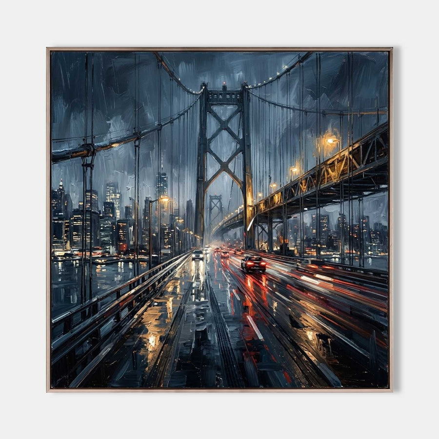 Rain-Slick Suspension Bridge at Night