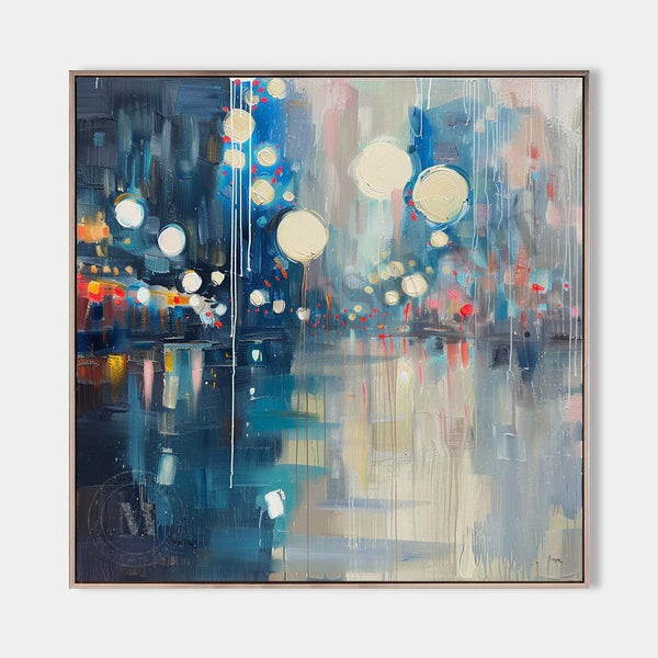 Rain-Soaked City Lights at Night