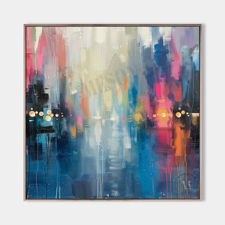 Rain-Soaked City Lights in Blue