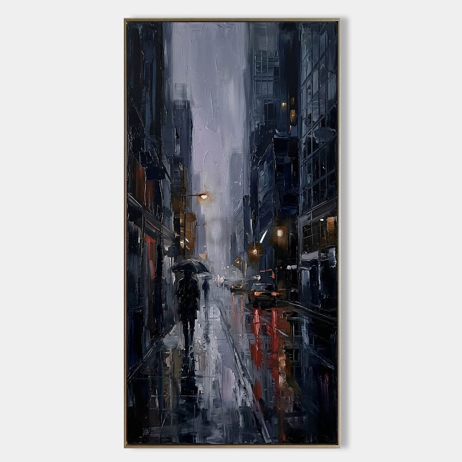 Rain-Soaked City Street at Dusk