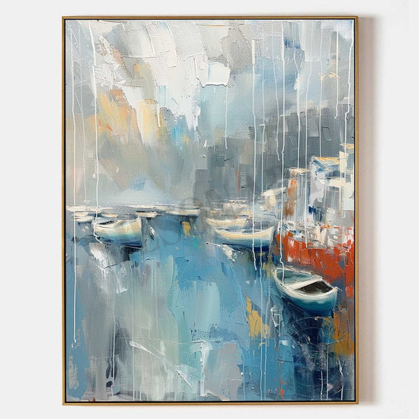 Rain-Washed Harbor with Drifting Boats