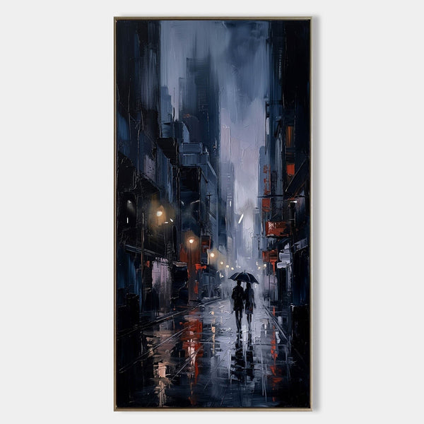 Rainy City Walk Under Lamplight