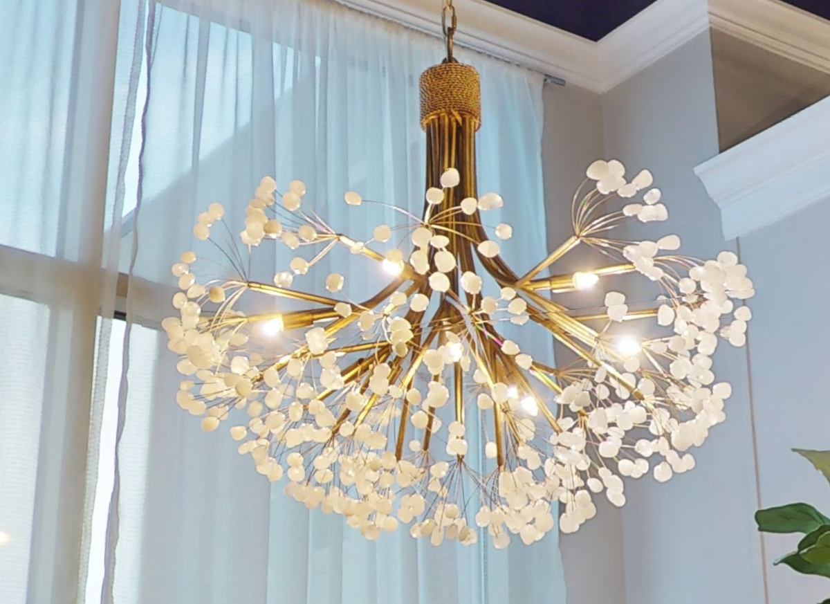 Raw Quartz Cluster Gold Leaf Globe Chandelier