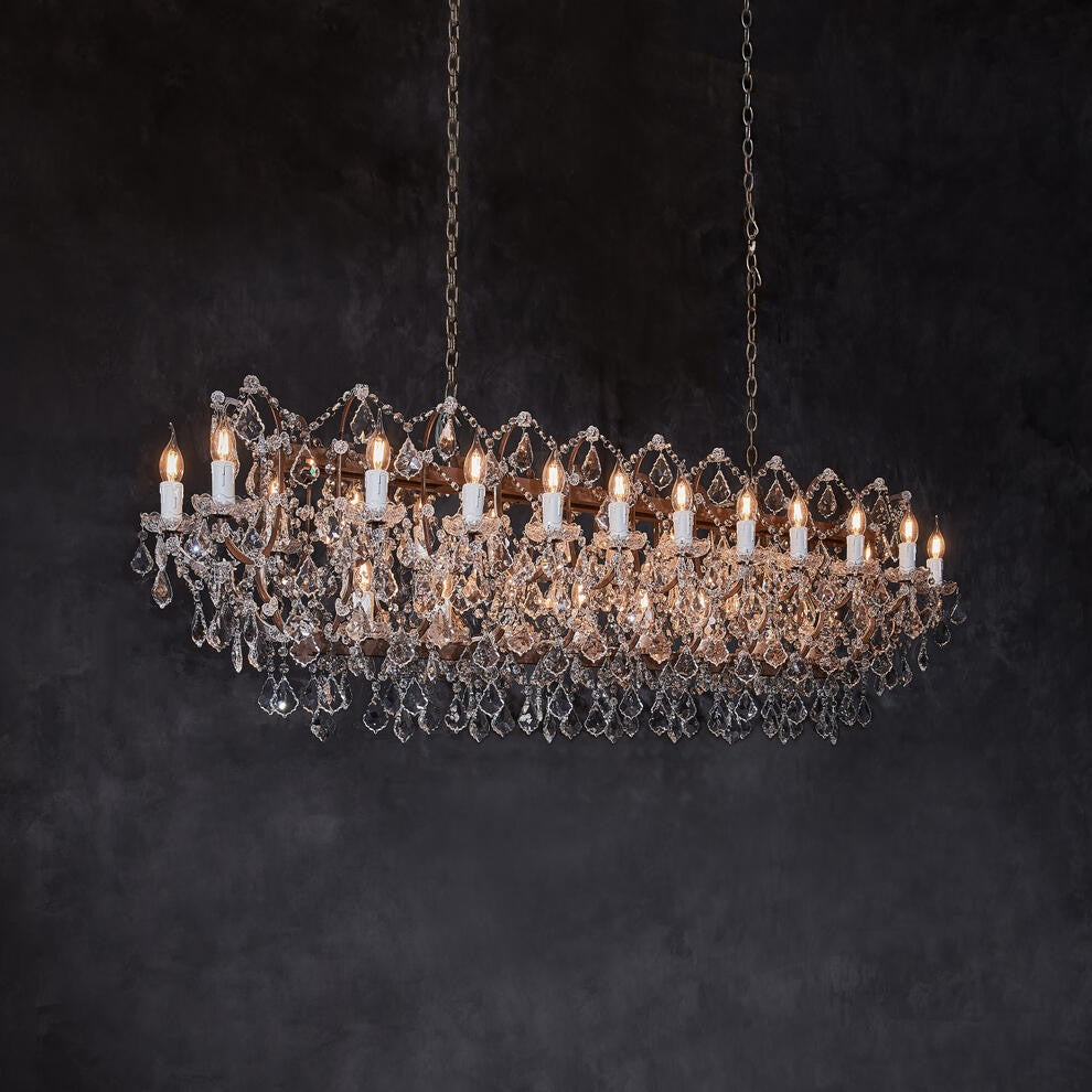 Rectangular Crystal and Rusted Metal Chandelier