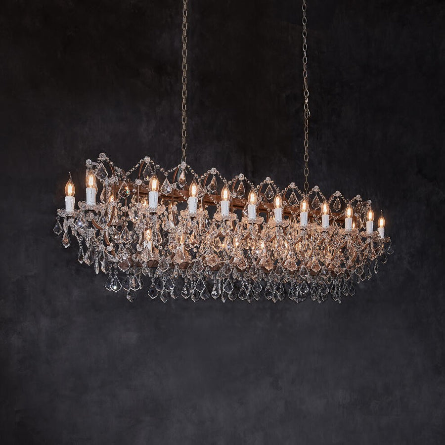 Rectangular Crystal and Rusted Metal Chandelier