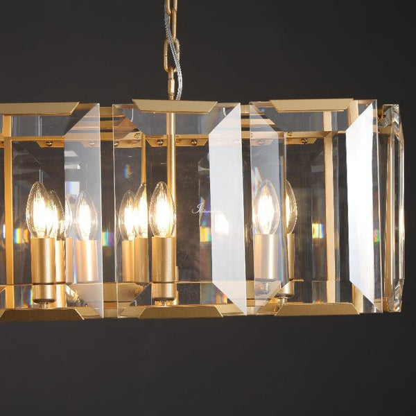 Rectangular Faceted Crystal Prism Linear Chandelier