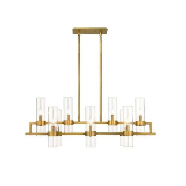 Rectangular Faceted Glass Spike Brass Chandelier