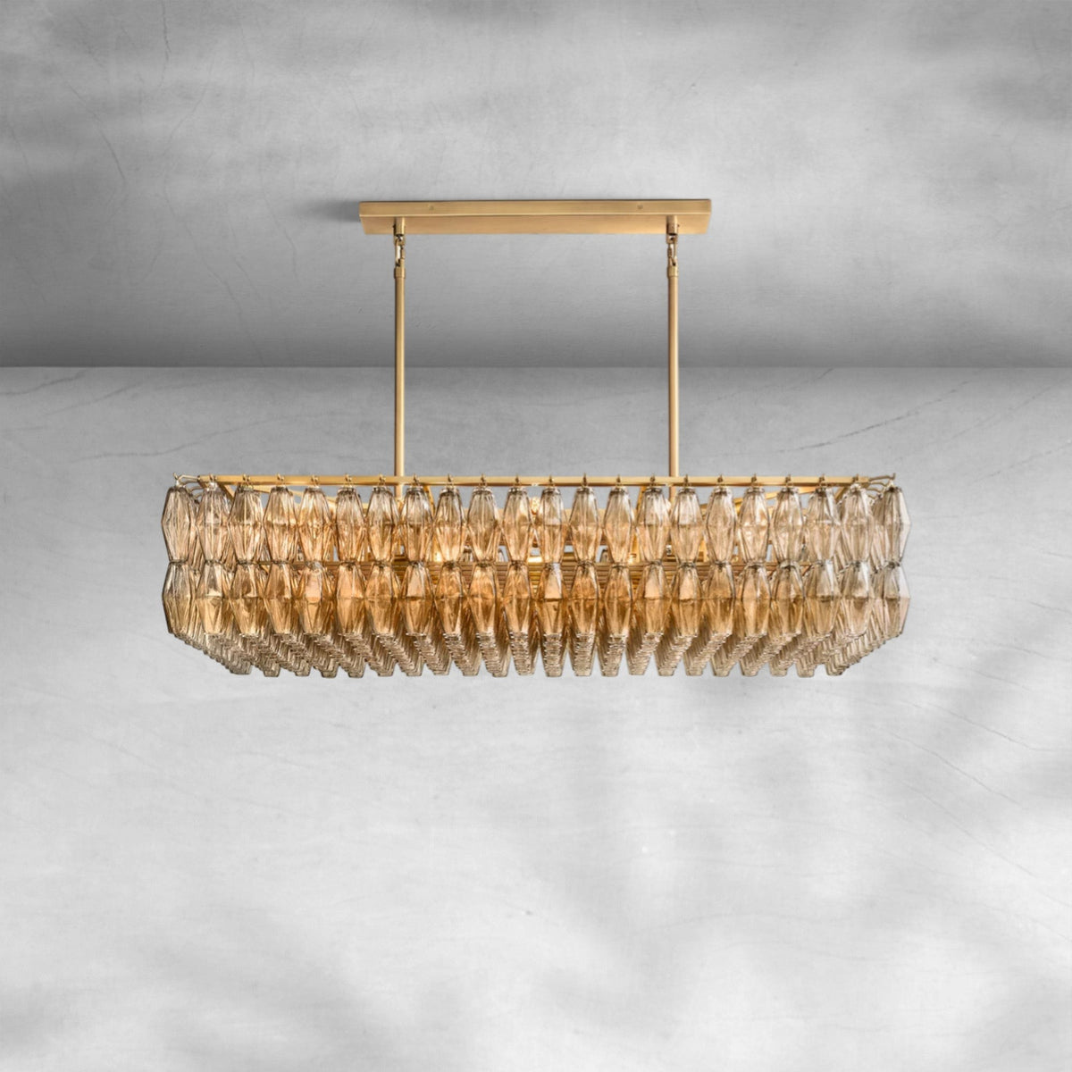 Rectangular Hand-Blown Glass Polyhedron Cluster Chandelier