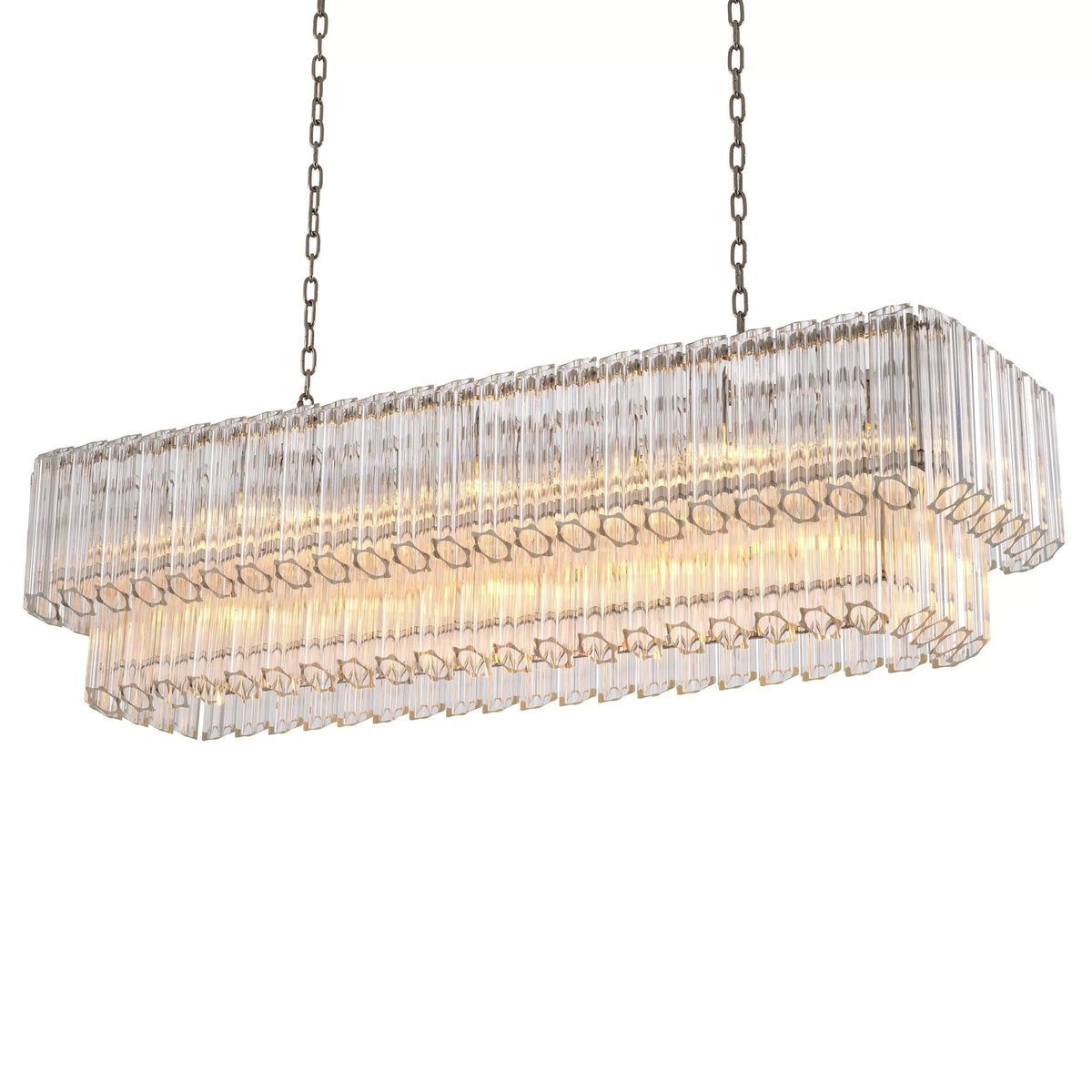 Rectangular Ribbed Glass Tube Nickel Chandelier