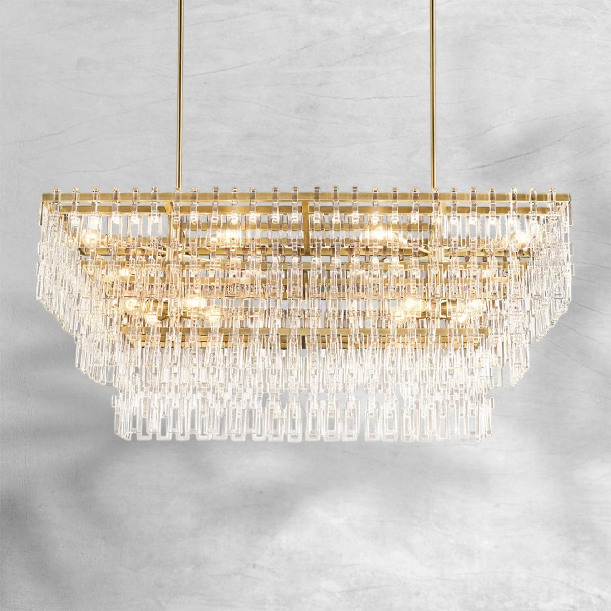 Rectangular Tiered Crystal Chain Link Brass Chandelier
