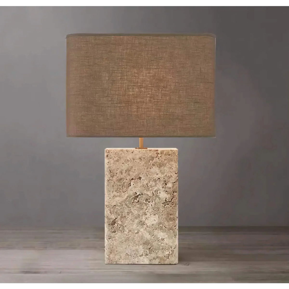 Rectangular Travertine Block Table Lamp with Fabric Shade