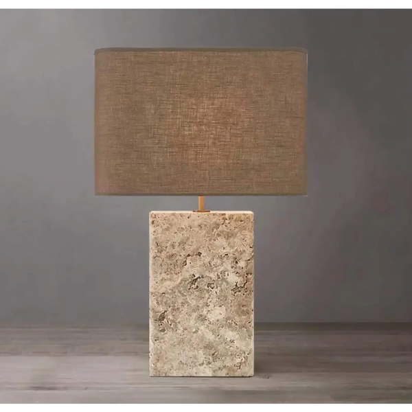 Rectangular Travertine Block Table Lamp with Fabric Shade