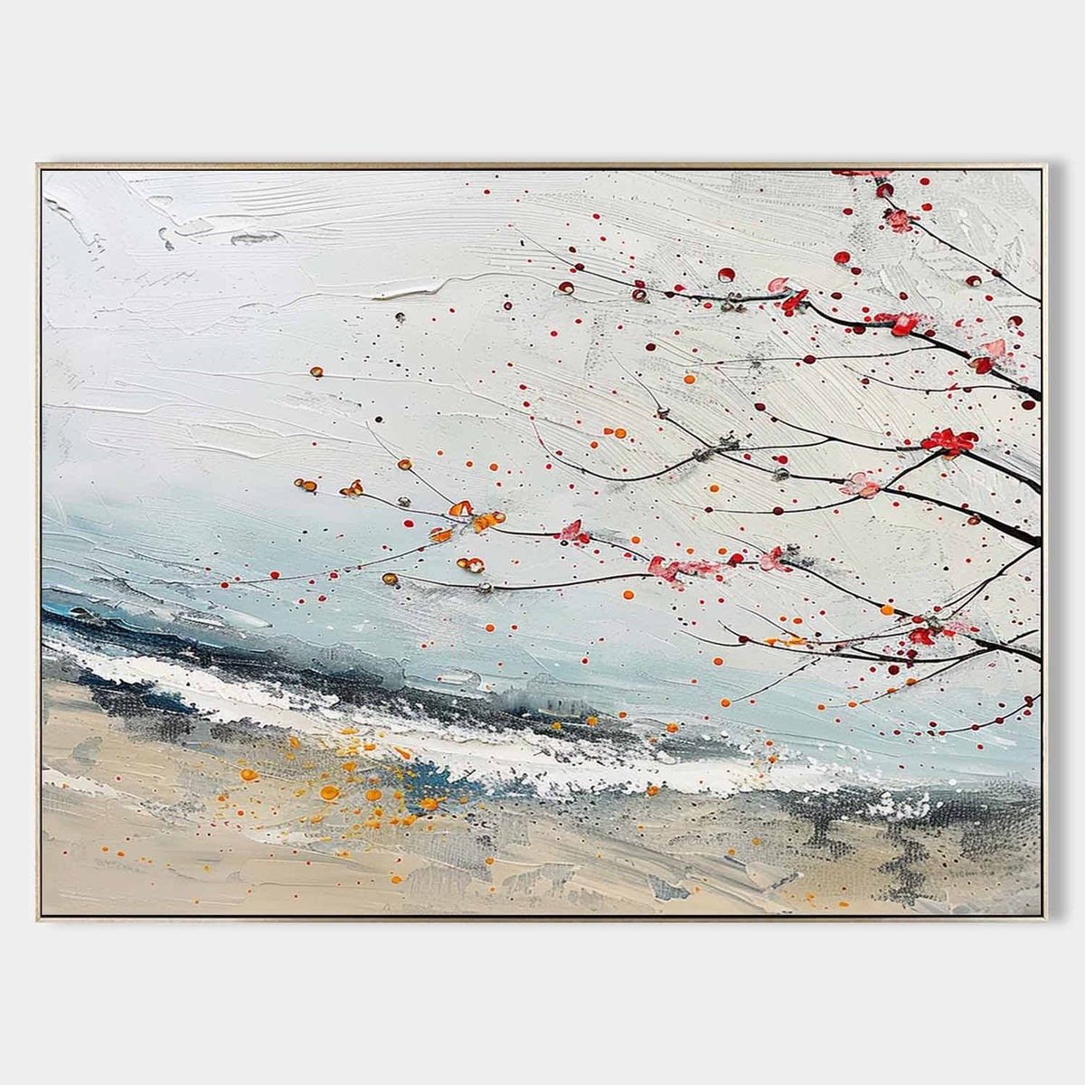 Red Blossom Branches by the Shore