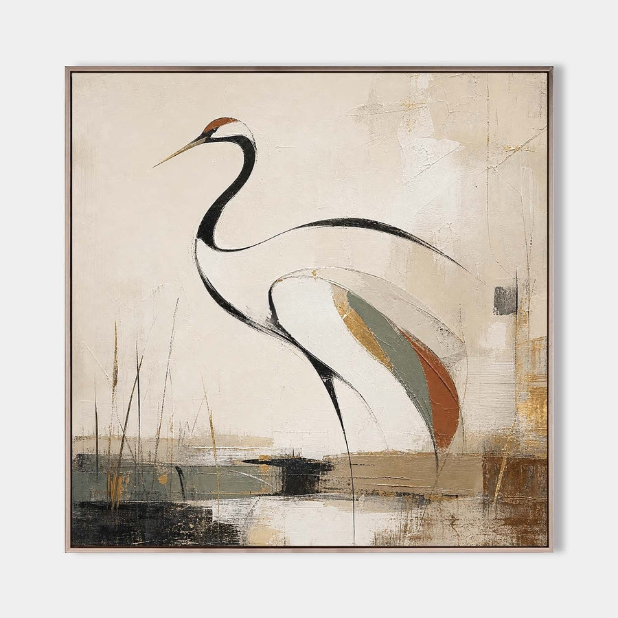Red-Crowned Crane in Quiet Marsh