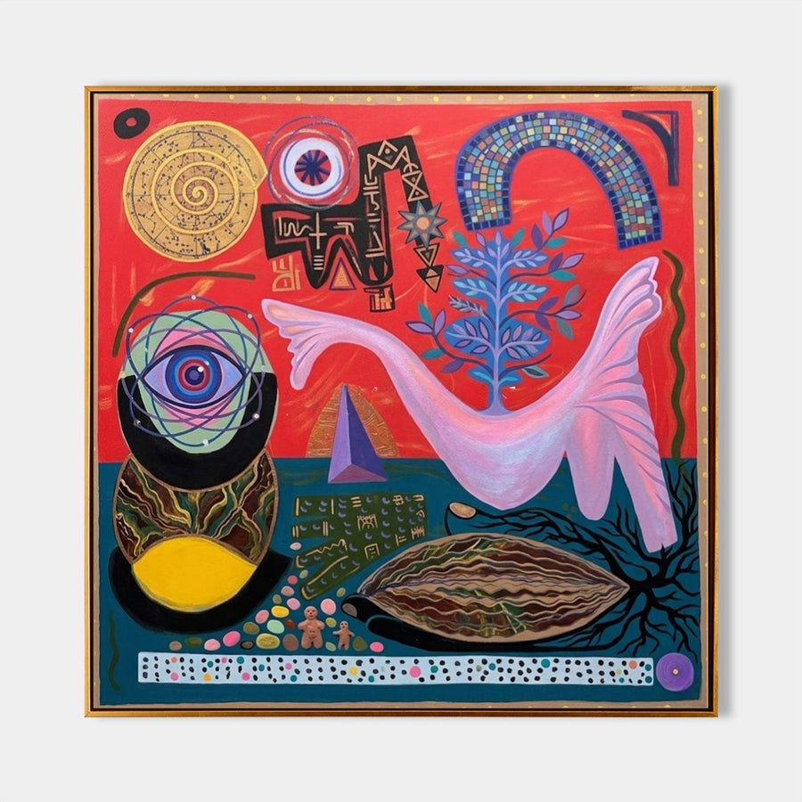 Red Dreamscape with Watching Eyes