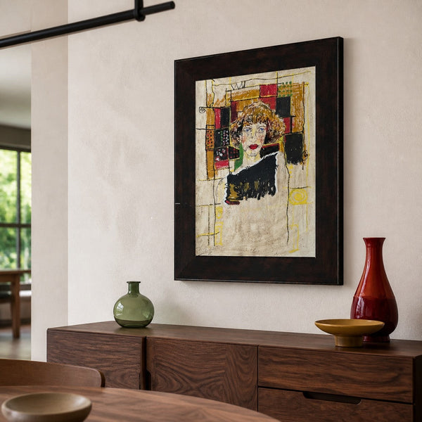 Red-Lipped Woman in Patchwork Gold