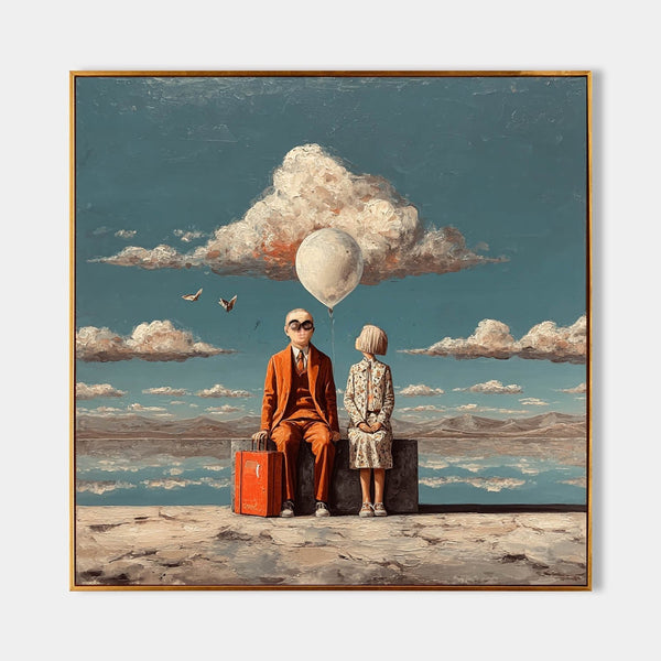 Red Suitcase Under a Floating Balloon