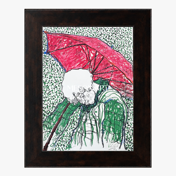 Red Umbrella in Green Rain