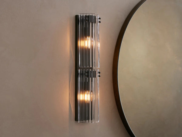Reeded Glass and Slim Steel Wall Sconce
