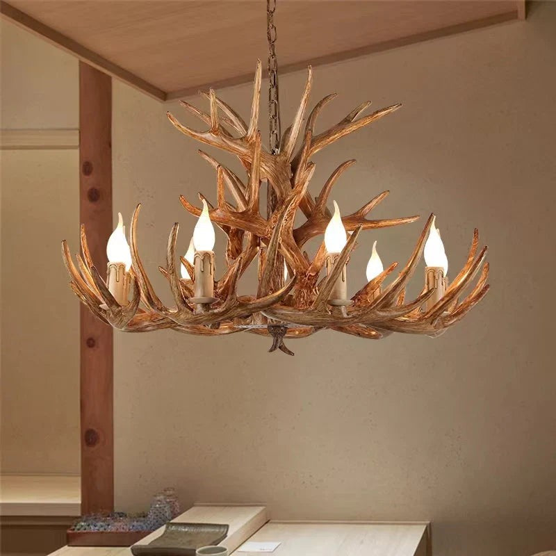 Resin Antler Candelabra Chandelier with Iron Hanger