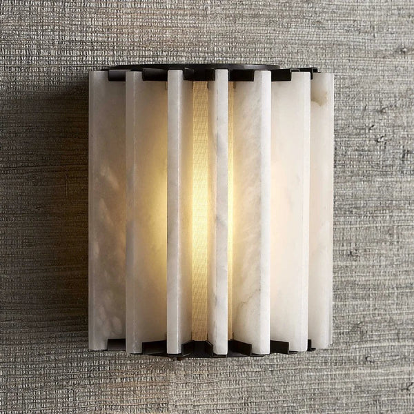 Ribbed Alabaster Fin Wall Sconce with Iron Frame