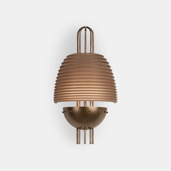Ribbed Amber Glass Copper Lantern Wall Sconce