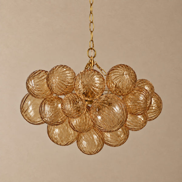 Ribbed Amber Glass Globe Cluster Chandelier