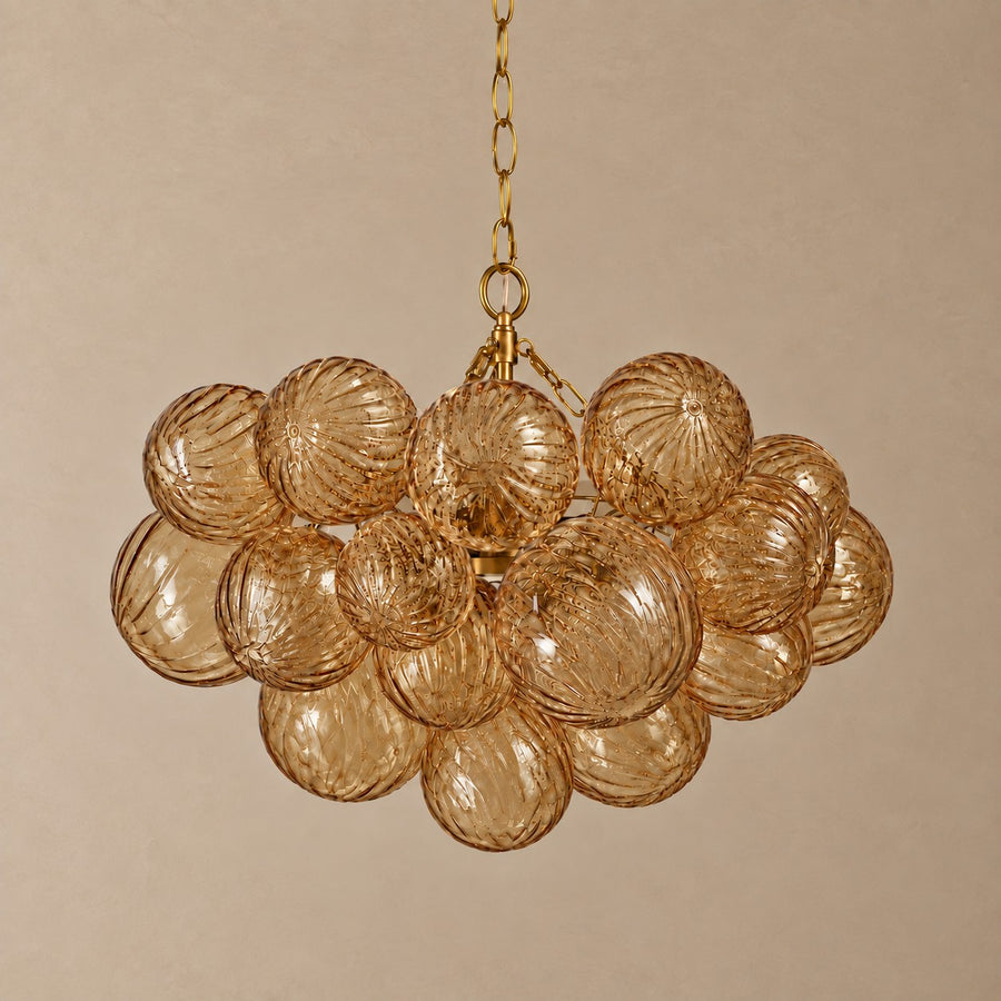 Ribbed Amber Glass Globe Cluster Chandelier