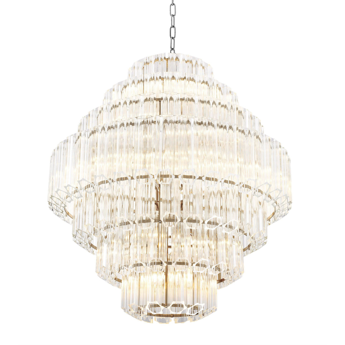 Ribbed Beveled Glass Tube Nickel Chandelier