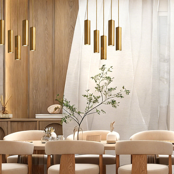 Ribbed Brass Cluster Chandelier with Staggered Shades