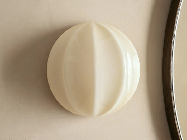 Ribbed Cream Glass and Brass Wall Sconce