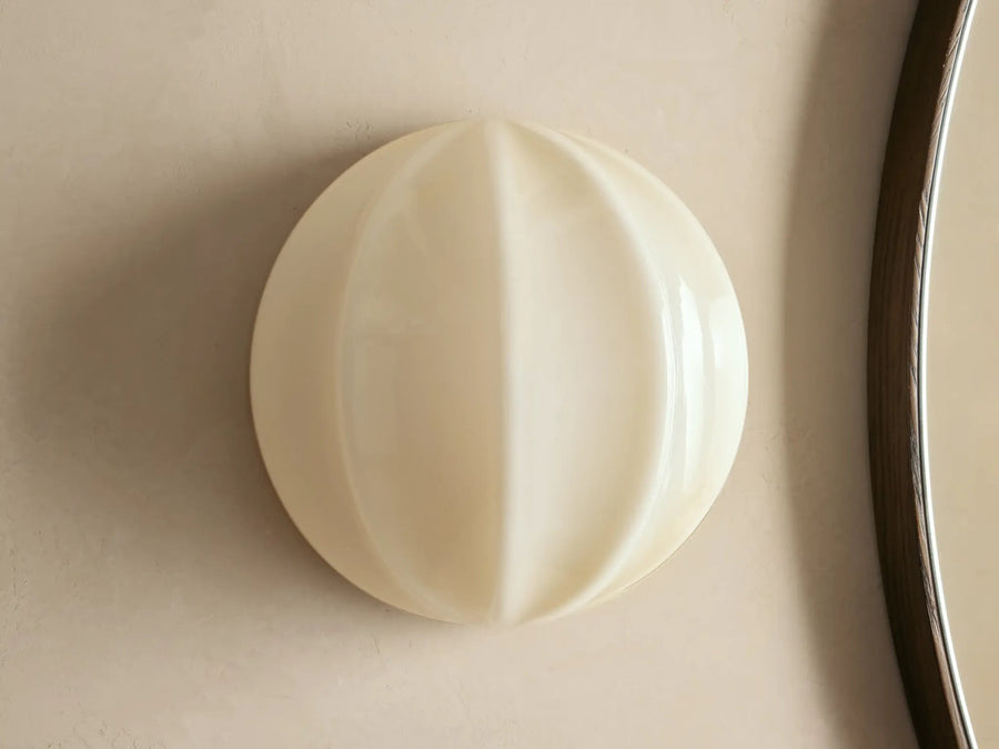 Ribbed Cream Glass and Brass Wall Sconce