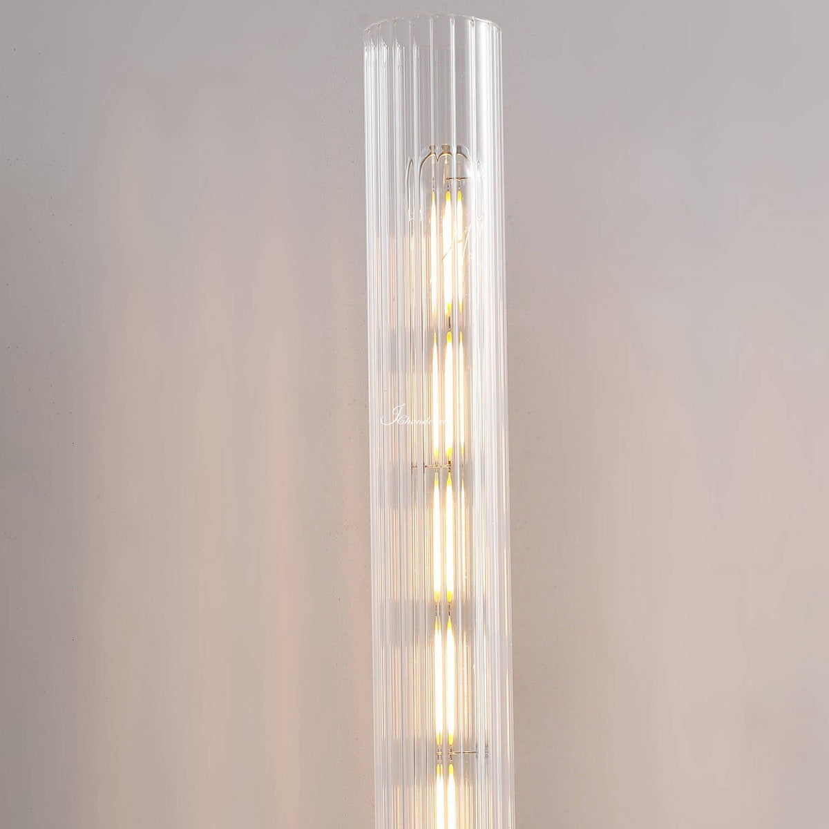 Ribbed Glass Hurricane and Slim Brass Wall Sconce