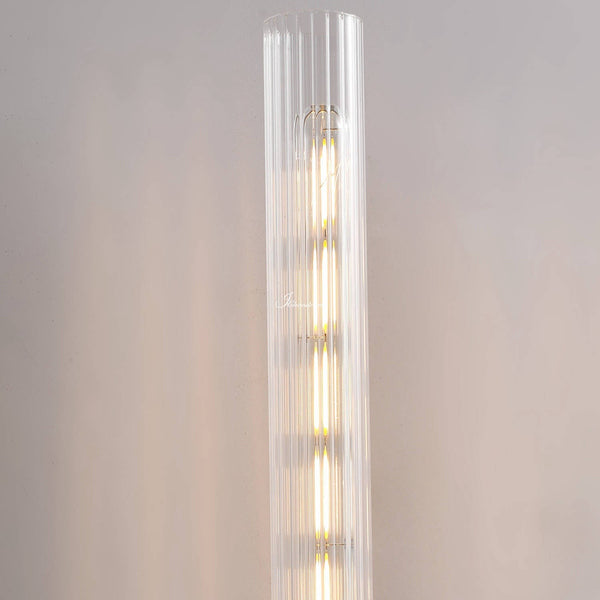 Ribbed Glass Hurricane and Slim Brass Wall Sconce