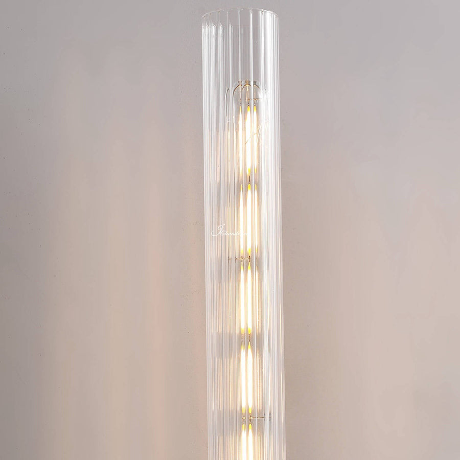 Ribbed Glass Hurricane and Slim Brass Wall Sconce