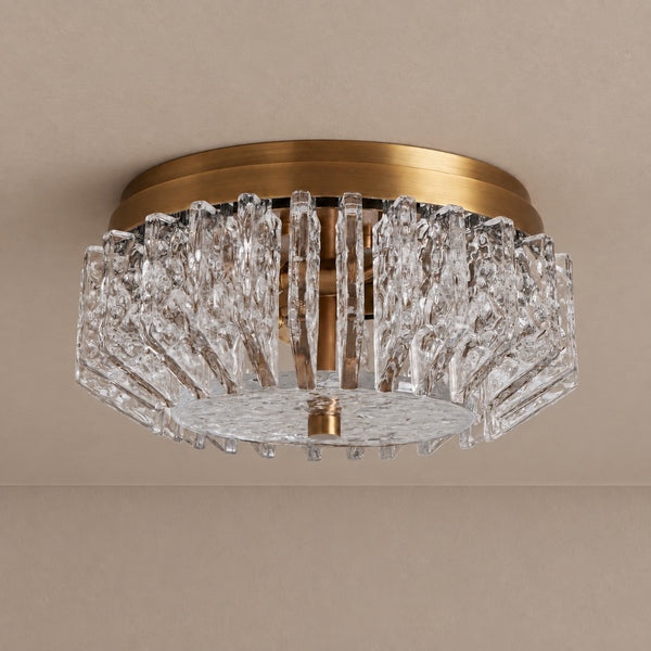 Ribbed Glass Panel and Brass Flush Mount