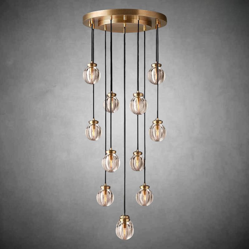 Ring of Crystal Pearls Brass Chandelier