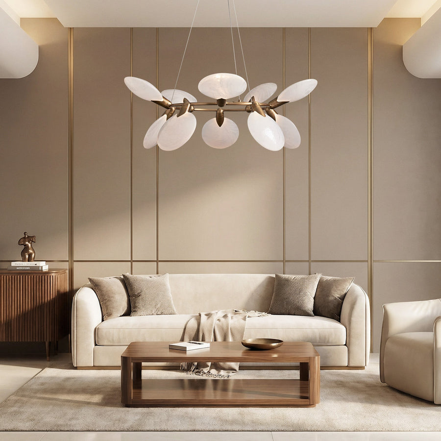 Ring of Hand-Blown Glass Discs Brass Chandelier