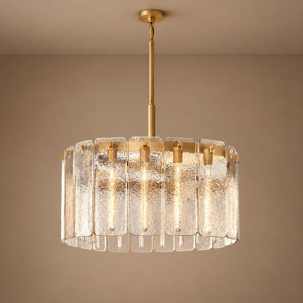 Rippled Cast Glass and Copper Ring Chandelier