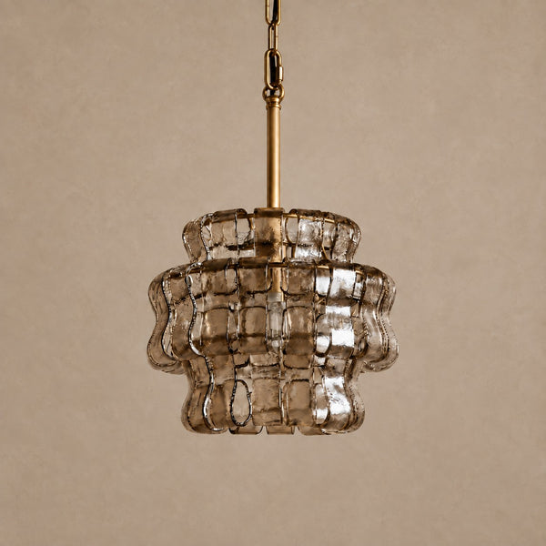 Rippled Clear Glass and Brass Pendant