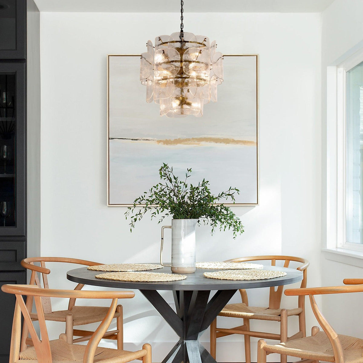 Rippled Layered Glass Globe Chandelier with Brass