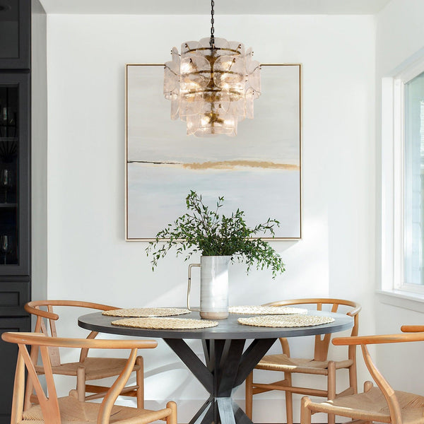 Rippled Layered Glass Globe Chandelier with Brass