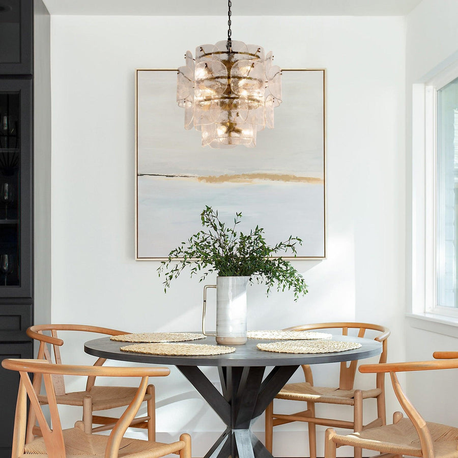 Rippled Layered Glass Globe Chandelier with Brass