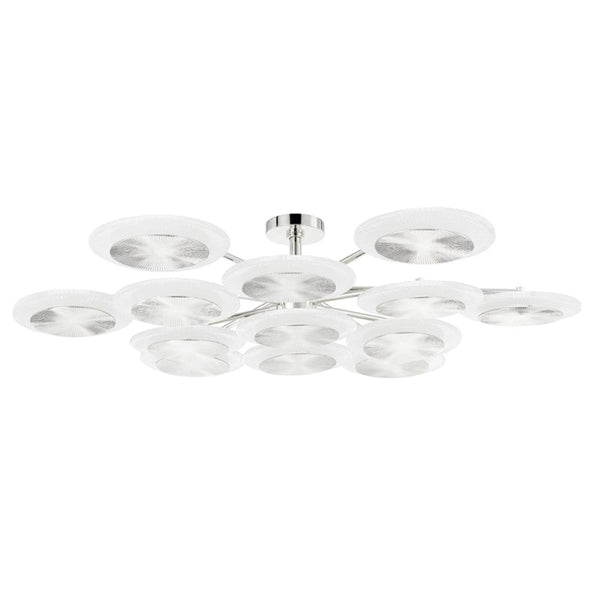 Rippled Steel and Ice Glass Disk Chandelier