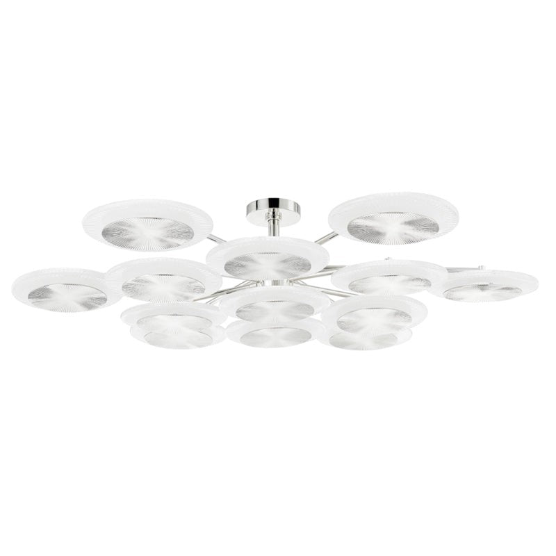 Rippled Steel and Ice Glass Disk Chandelier